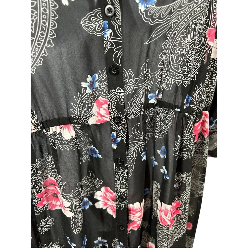 Torrid Black Floral Georgette Sheer Tunic Top High-Low Size 1 - Picture 8 of 15